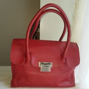 Lipstick red leather top handled satchel